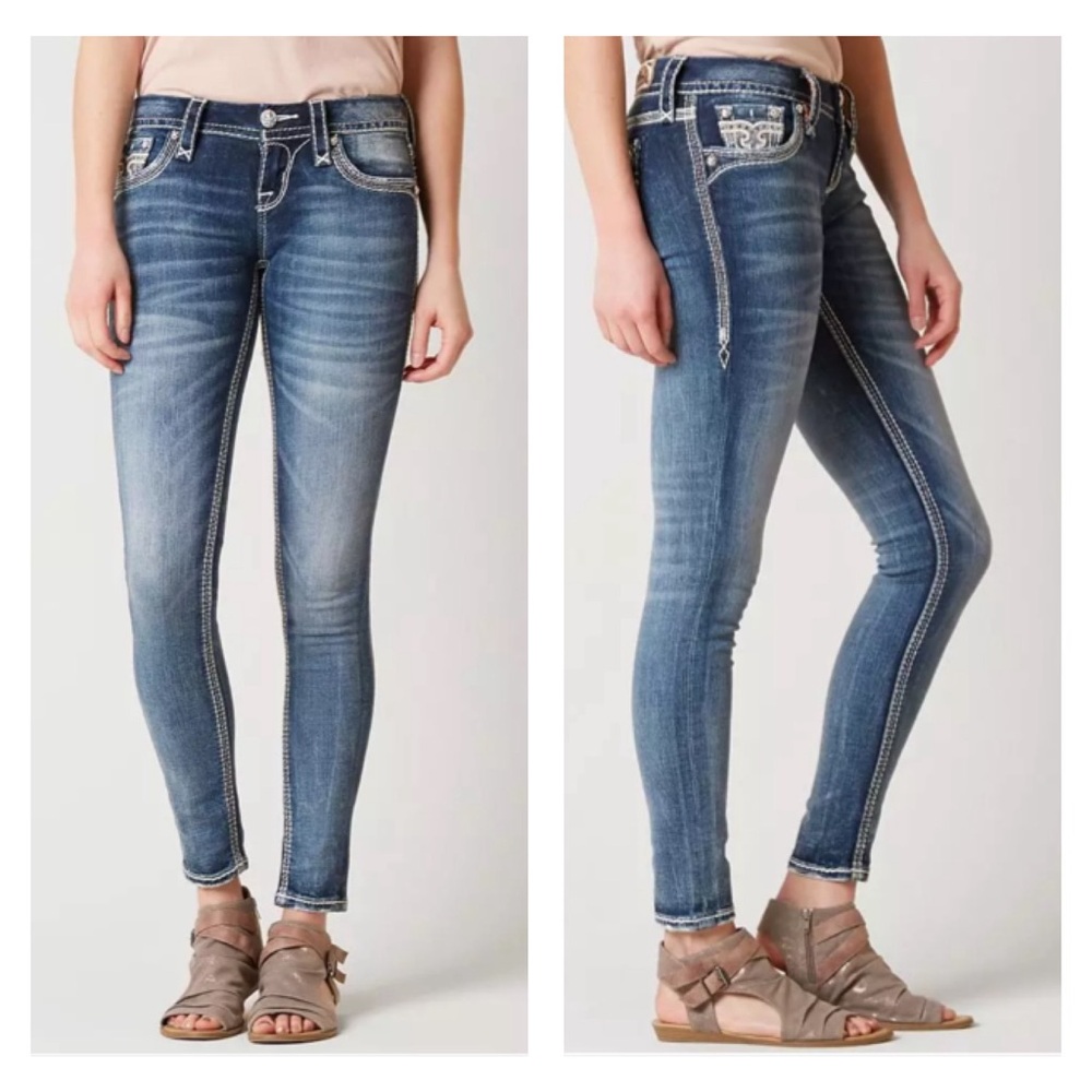 Rock Revival Ena Skinny Jeans Women's 32 x 33 Stretch Sanding Metallic Low Rise